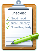 Checklist Good mood Nice Company Something tasty